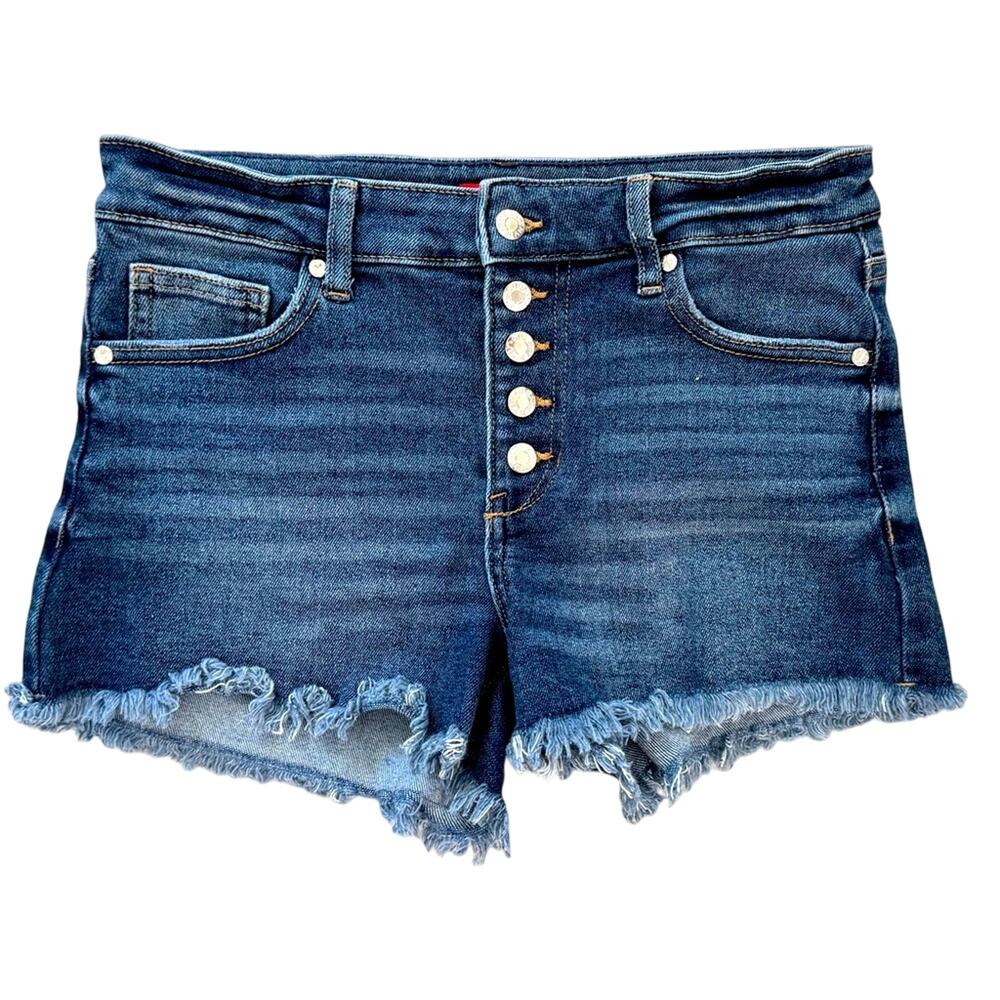 Guess Denim Metal Triangle Logo Button Fly Cut Offs Shorts Womens 27